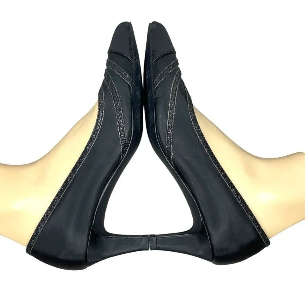 Easy Street Womens Alive@5‎ Black Black Glitter Dance Flex Heel Pump Size 7.5